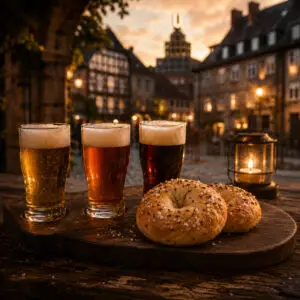 Bierkultur mit Salzkuchen und Stößchen